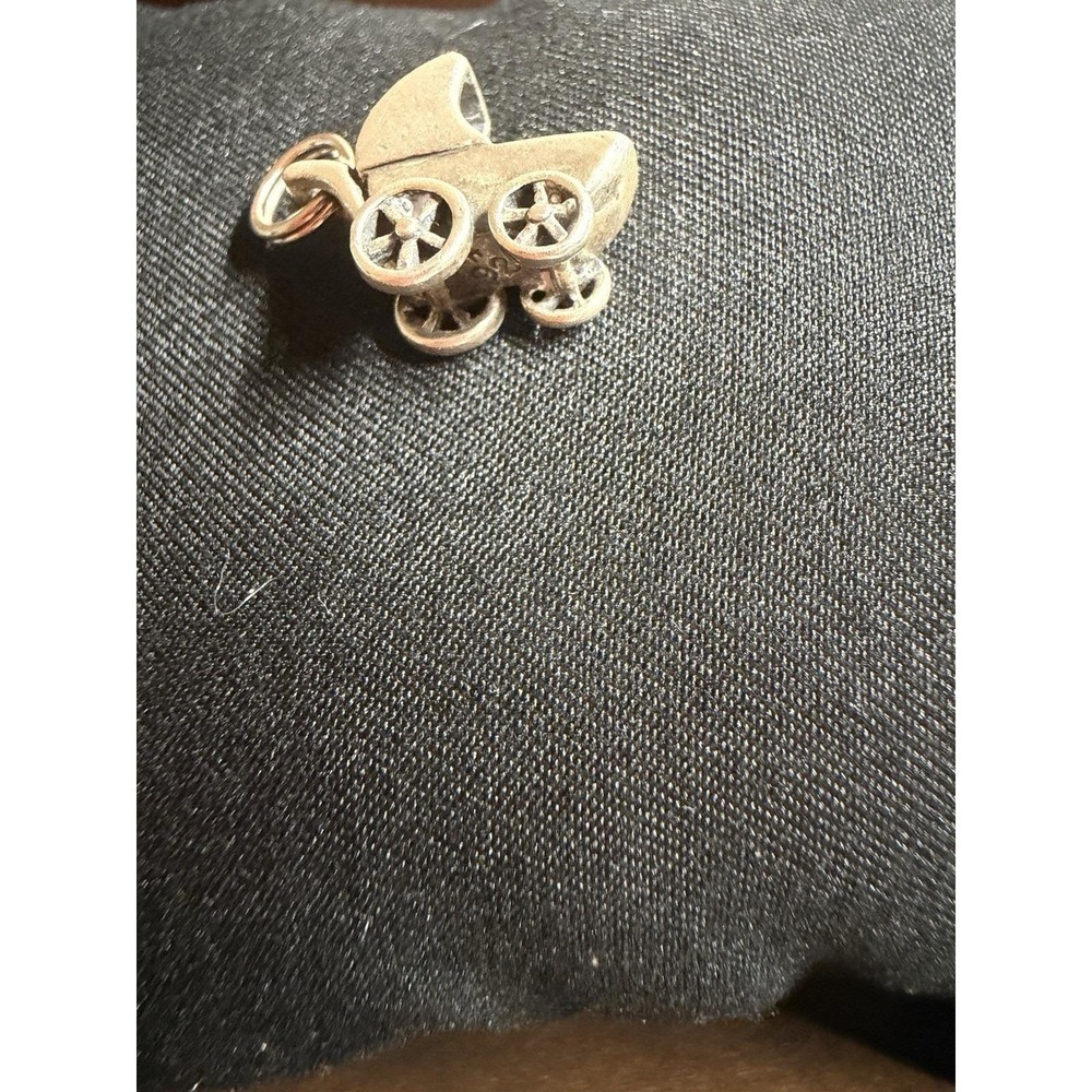 Sterling Silver BABY CARRIAGE Charm For Bracelet STROLLER Baby Shower Gift CUTE!